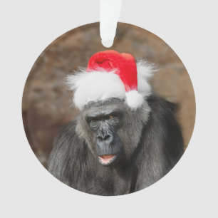 Gorilla Biddy in a Festive Christmas Hat Ornament
