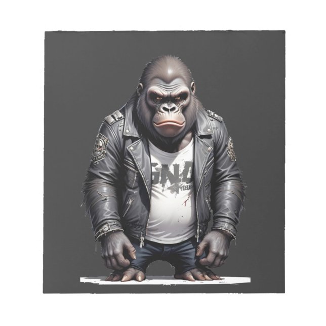 Gorilla Biker Rebel in Leather Jacket Cool Style  Notepad (Front)