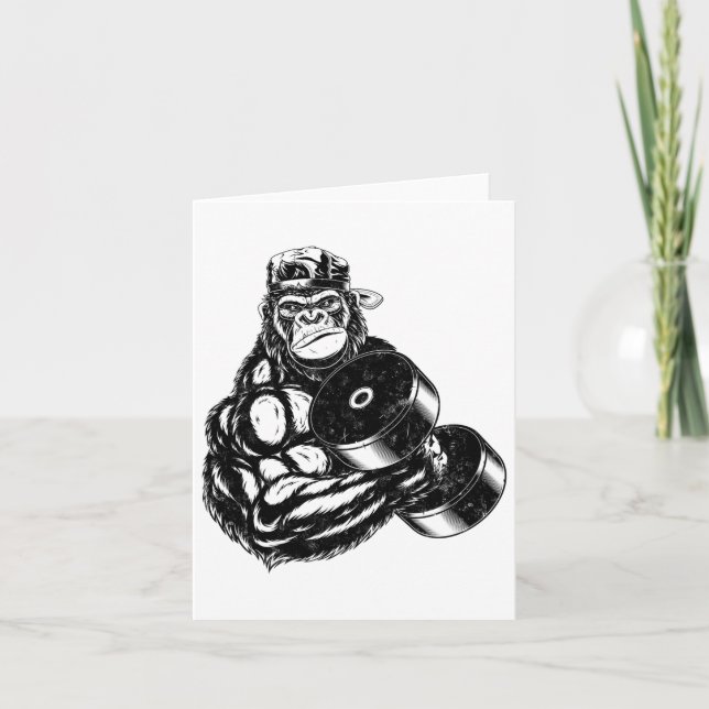 Gorilla Bodybuilder Gym Weightlifting Tee Workout  Card (Front)