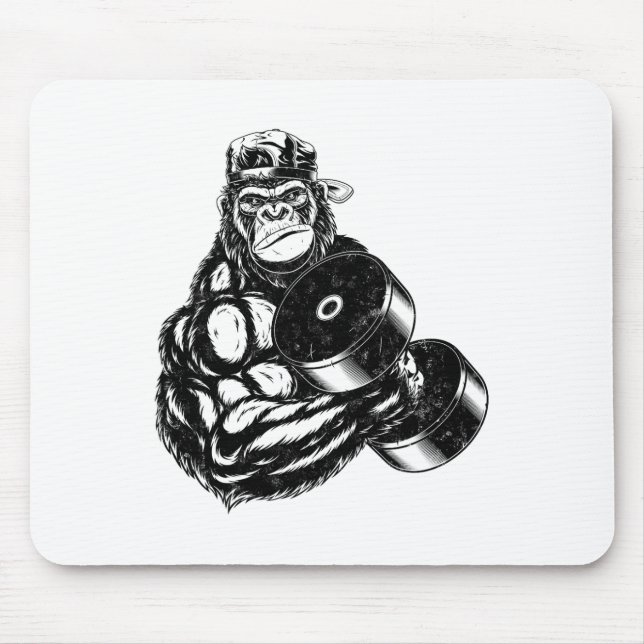 Gorilla Bodybuilder Gym Weightlifting Tee Workout  Mouse Pad (Front)