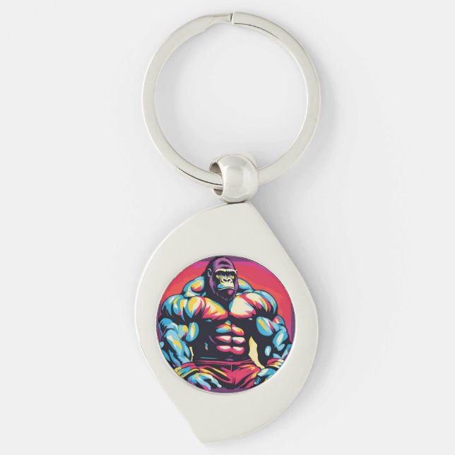 Gorilla Bodybuilder Lifter Pop Art Cartoon Key Ring (Front)