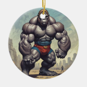 Gorilla Bodybuilder Pop Art Cartoon Drawing Ceramic Tree Decoration