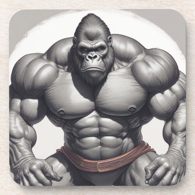 Gorilla Bodybuilder Pop Art Cartoon Drawing Coaster (Front)