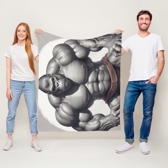 Gorilla Bodybuilder Pop Art Cartoon Drawing Fleece Blanket (In Situ)