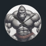 Gorilla Bodybuilder Pop Art Cartoon Drawing Round Clock<br><div class="desc">Digital Computer Animal Art - College Pop Art - Wild Animal Computer Images</div>