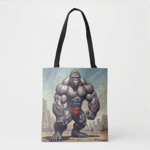 Gorilla Bodybuilder Pop Art Cartoon Drawing Tote Bag