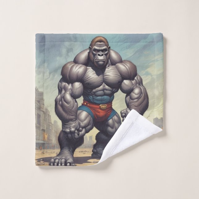 Gorilla Bodybuilder Pop Art Cartoon Drawing Wash Cloth (Wash Cloth)