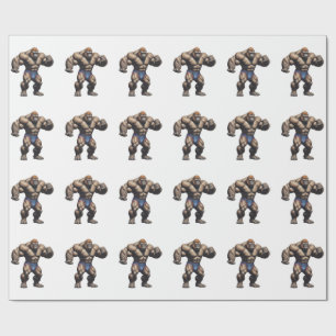 Gorilla Bodybuilder Pop Art Cartoon Drawing Wrapping Paper