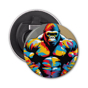 Gorilla Bodybuilder Weight Lifter Pop Art Cartoon Bottle Opener