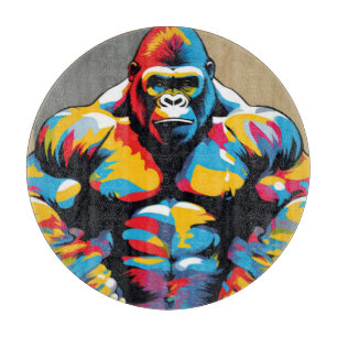 Gorilla Bodybuilder Weight Lifter Pop Art Cartoon Cutting Board