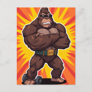 Gorilla Bodybuilder Weight Lifter Pop Art Cartoon Holiday Postcard