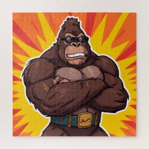 Gorilla Bodybuilder Weight Lifter Pop Art Cartoon Jigsaw Puzzle