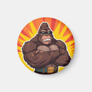 Gorilla Bodybuilder Weight Lifter Pop Art Cartoon Magnet