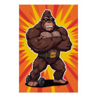 Gorilla Bodybuilder Weight Lifter Pop Art Cartoon