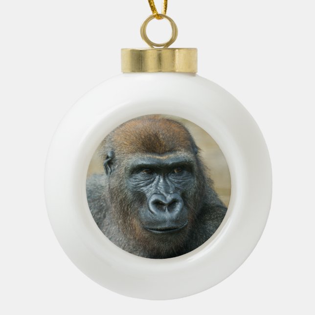 Gorilla Ceramic Ball Christmas Ornament (Front)