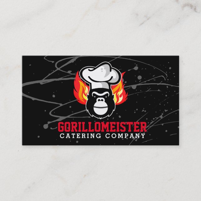 Gorilla chef hat flames grilling BBQ catering Calling Card (Front)