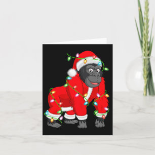 Gorilla Christmas Lights Santa Costume Cute Animal Card