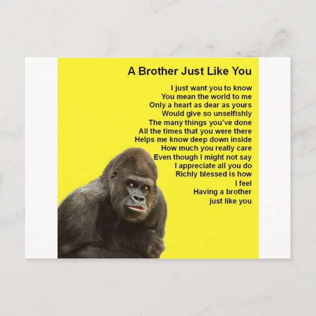 Gorilla Design - Brother Poem Postcard (Front)