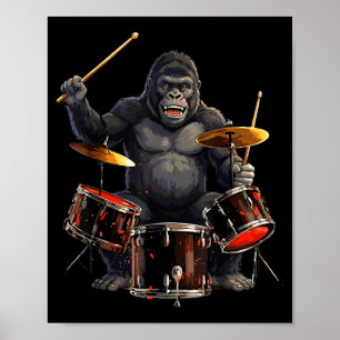 Gorilla Drum Sticks Drummer Kids Boys Men Rock &am Poster