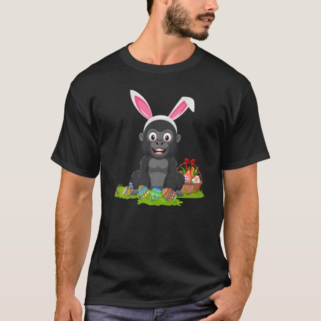 Gorilla Easter Egg Hunting Bunny Gorilla Easter Su T-Shirt (Front)