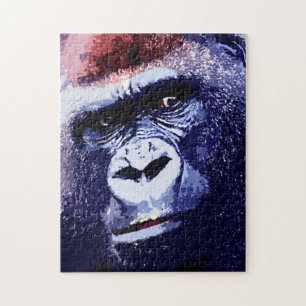 Gorilla Face Blue Pop Art Jigsaw Puzzle