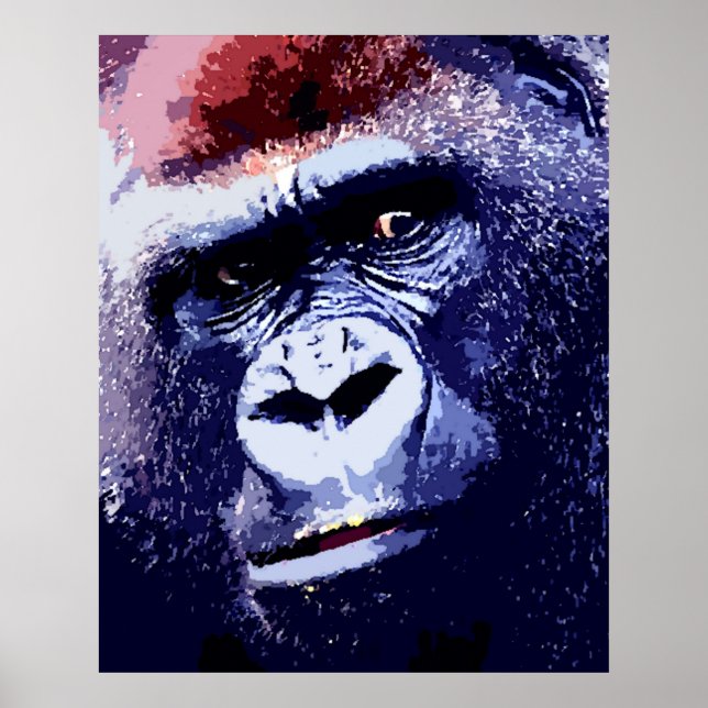 Gorilla Face Pop Art Poster Print. Gorilla Posters (Front)
