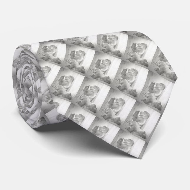 Gorilla Family BW Sketch Effect Tie (Rolled)