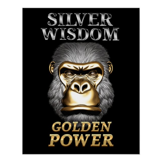 Gorilla head, elegance and power, silver and gold poster (Front)