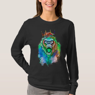 Gorilla Head King Colourful Crown Beast Workout Gy T-Shirt