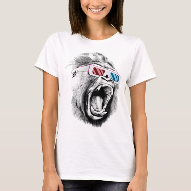 Gorilla Head wearing 3d glasses T-Shirt (Front)