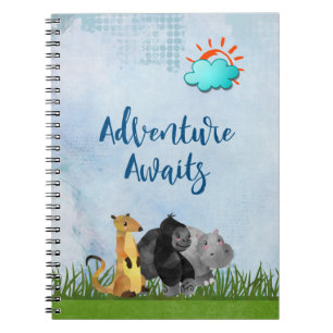 Gorilla Hippo and Meerkat -  Adventure Awaits Spiral Notebook