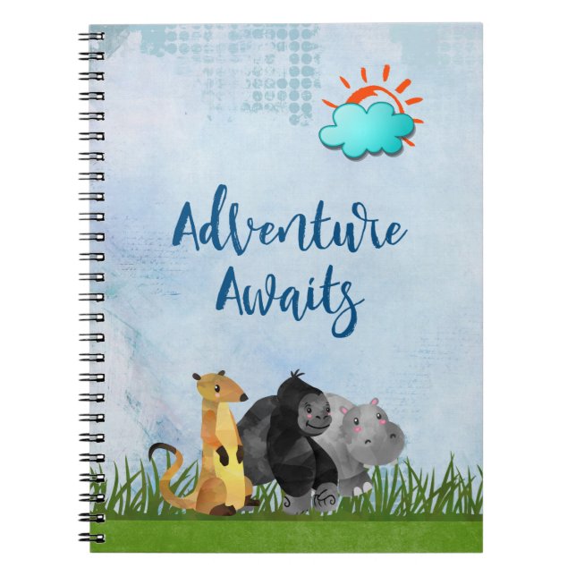 Gorilla Hippo and Meerkat -  Adventure Awaits Spiral Notebook (Front)