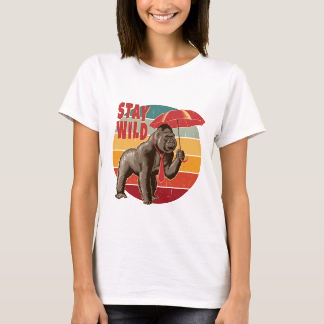  Gorilla Holding an Umbrella T-Shirt (Front)