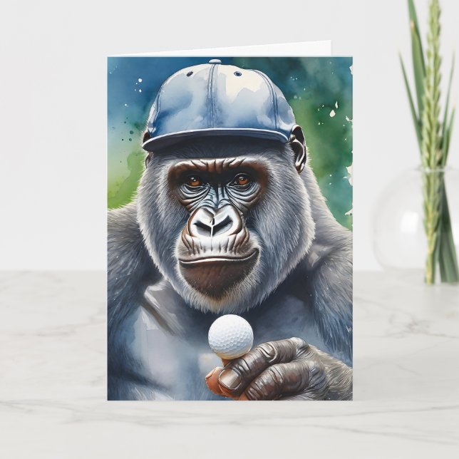 Gorilla in a Baseball Cap Playing Golf Blank Card (Front)