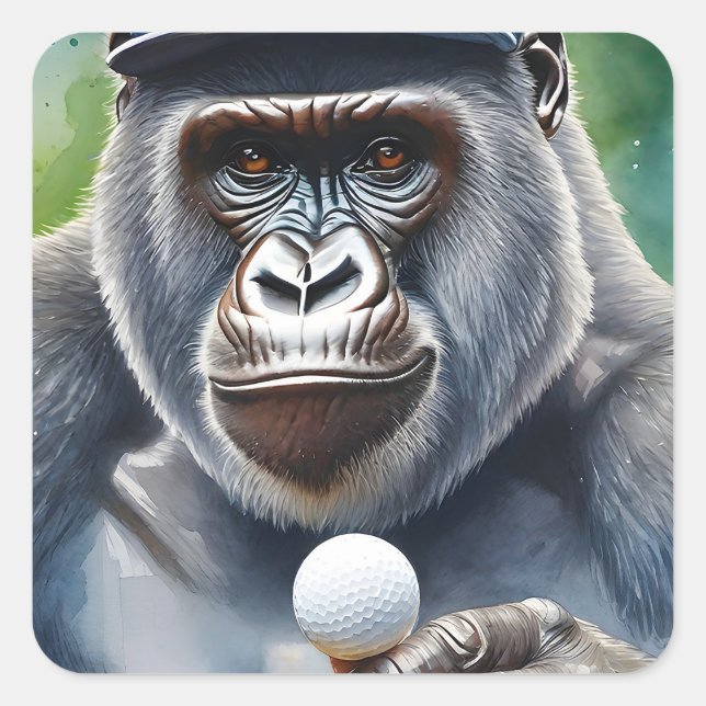 Gorilla in a Baseball Cap Playing Golf  Square Sticker (Front)