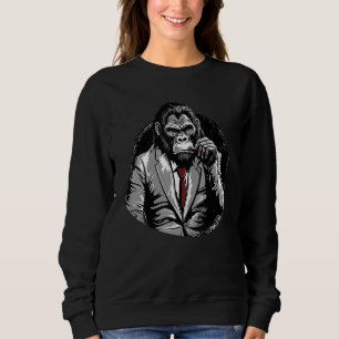 Gorilla In Suit Smoking Cigar Monkey Ape Wildlife  Sweatshirt