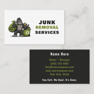 Gorilla Junk Removal Garbage Cartoon  Business Card