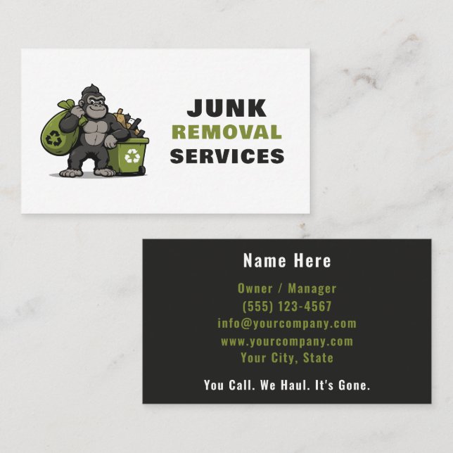Gorilla Junk Removal Garbage Cartoon  Business Card (Front/Back)