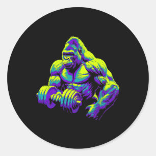Gorilla Monkey Gym Wear Bodybuilding Workout Motiv Classic Round Sticker