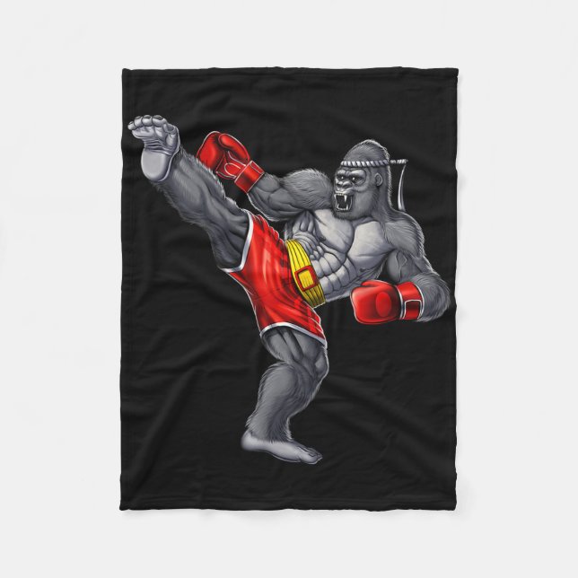Gorilla Muay Thai Boxing Karate Kickboxing Martial Fleece Blanket (Front)