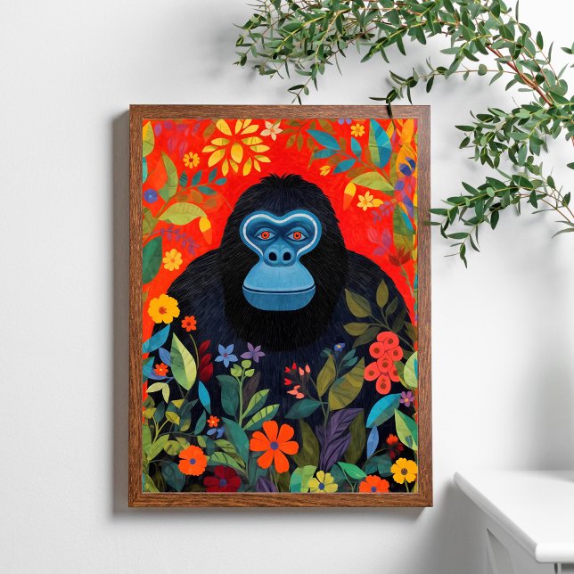 Gorilla Painting Colourful Flowers Leaves Poster (Creator Uploaded)