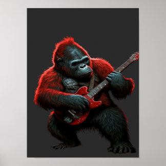 Gorilla Playing A Guitar T-Shirt Lumbar Cushion Poster