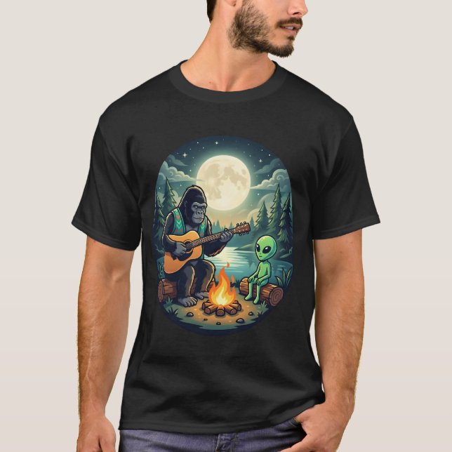 Gorilla Playing Guitar with Alien T-Shirt (Front)
