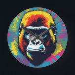 Gorilla Pop Art Cartoon Drawing Round Clock<br><div class="desc">Digital Computer Animal Art - College Pop Art - Wild Animal Computer Images</div>
