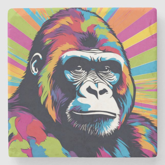 Gorilla Pop Art Cartoon Drawing Stone Coaster (Front)