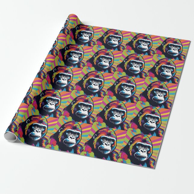 Gorilla Pop Art Cartoon Drawing Wrapping Paper (Unrolled)