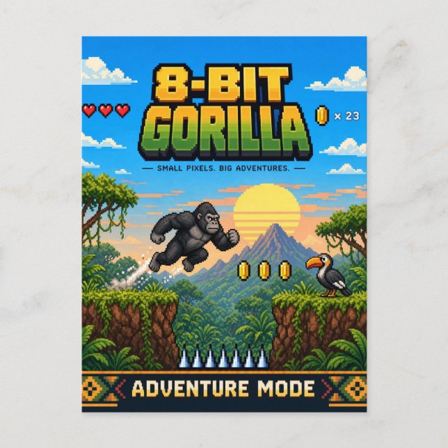 Gorilla, Retro 8-Bit Pixel Art Postcard (Front)