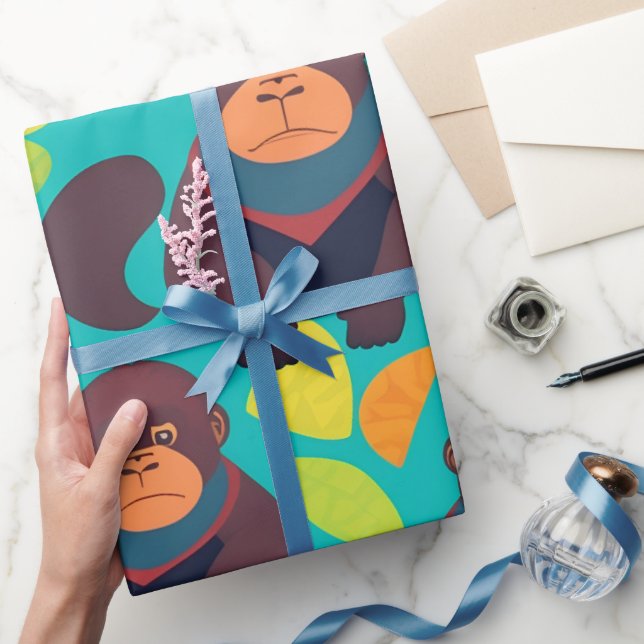 Gorilla Retro Colourful Personalised Pattern Wrapping Paper (Gifting)