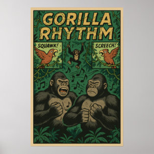 Gorilla Rhythm Jungle Comic – Musical Wildlife Poster
