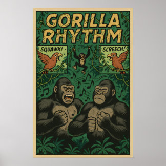 Gorilla Rhythm Jungle Comic – Musical Wildlife Poster
